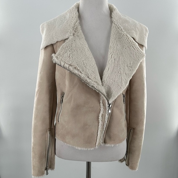 Forever 21 jacket size S beige cream faux shearling fur cozy southwestern - Picture 2 of 10